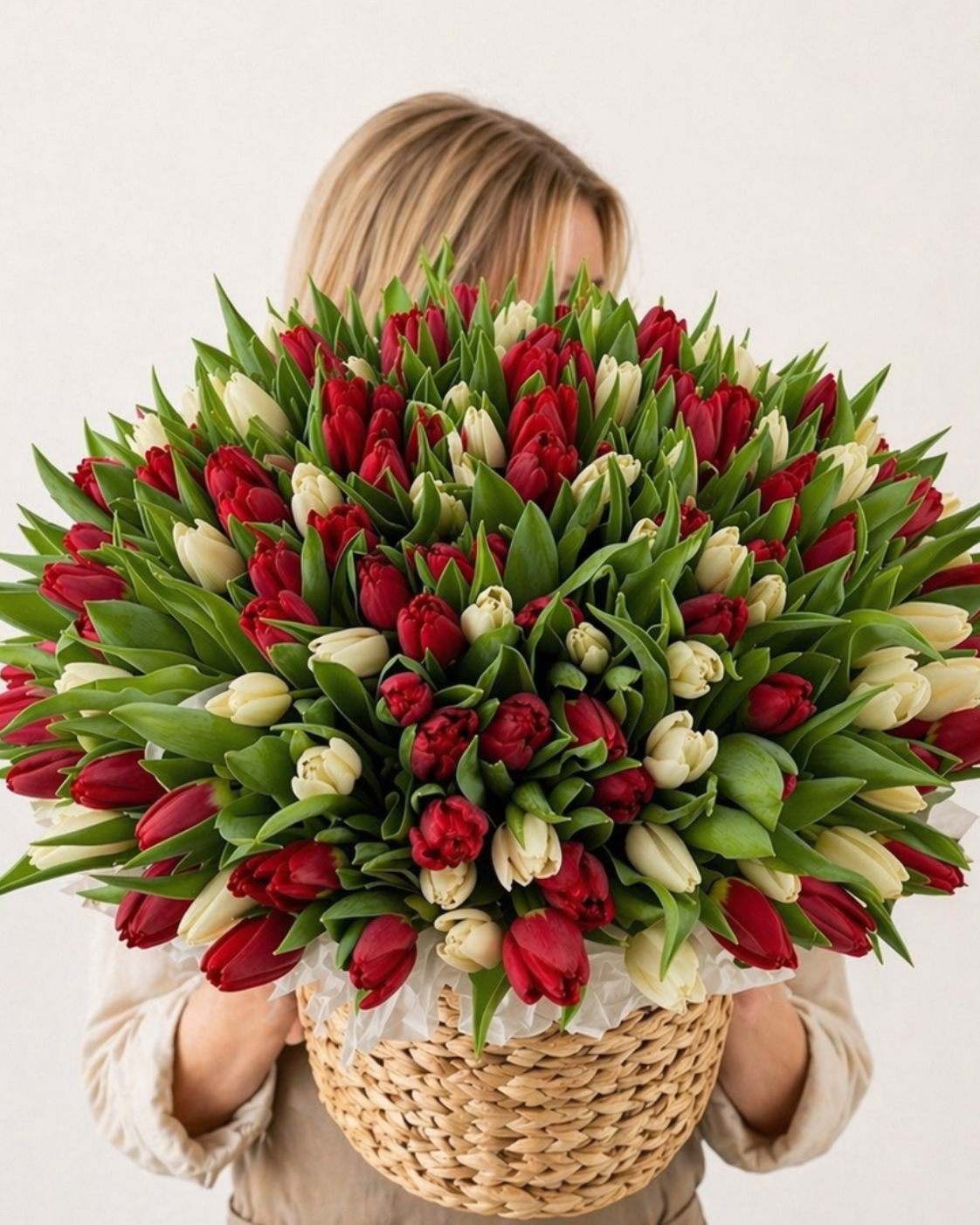 Luxury Red & White Tulip Basket